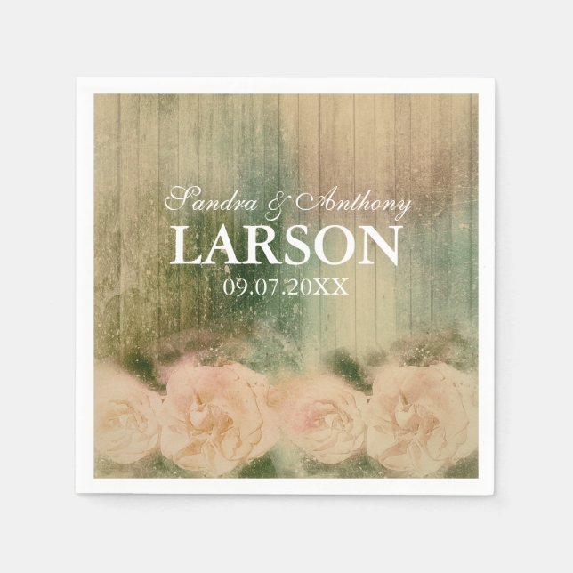 Rustic Rose Wedding Napkin (Front)