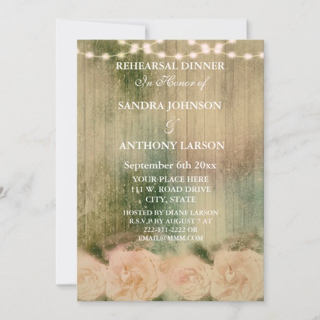 Rustic Rose Wedding Rehearsal Invitation (Front)
