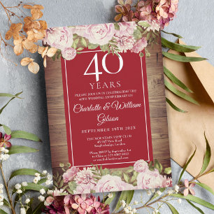 Rustic Roses 40th Anniversary Invitation