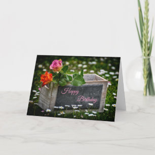 Rustic Roses and Daisies, Happy Birthday Card