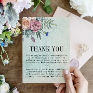 Rustic Roses Boho Green Floral Wedding Thank You Card