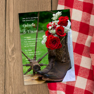 Rustic Roses Cowboy Boots Country Engagement Party Invitation