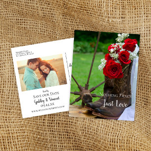 Rustic Roses Cowboy Boots Wedding Save the Date Announcement Postcard