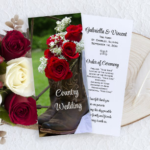 Rustic Roses Cowboy Boots Western Wedding Program