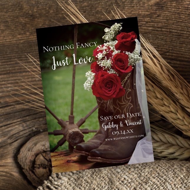 Rustic Roses Cowboy Boots Western Wedding Save The Date (Creator Uploaded)