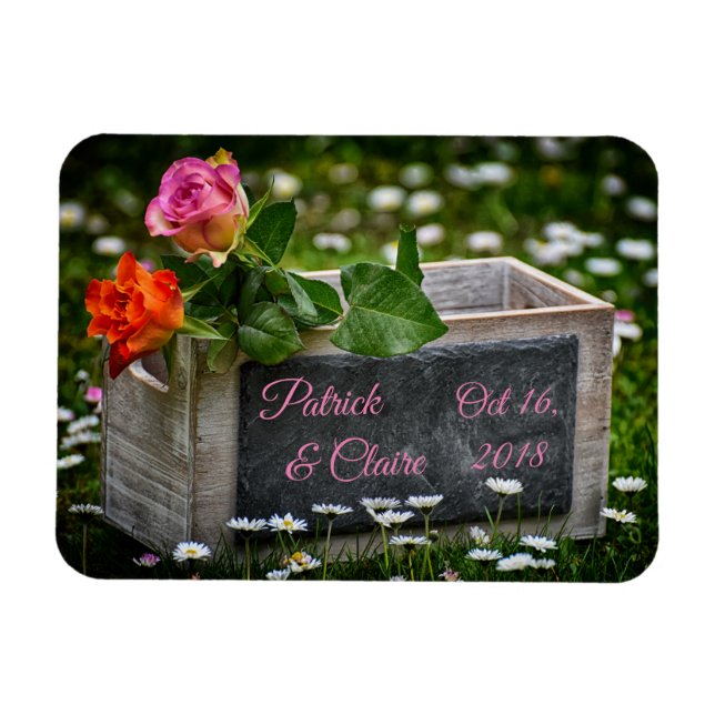 Rustic Roses, Daisies wedding, anniversary Magnet (Horizontal)