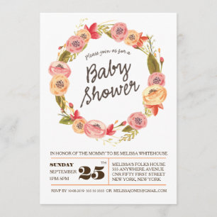 Rustic Roses Floral Wreath BABY Shower Invite