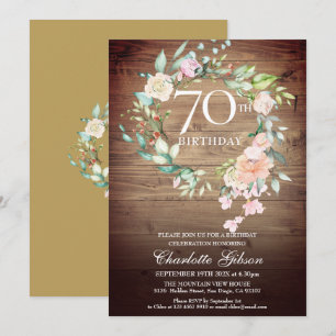 Rustic Roses Garland Monogram 70th Birthday Invitation