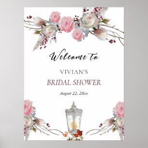 Rustic Roses & Lantern Bridal Shower Welcome Poster