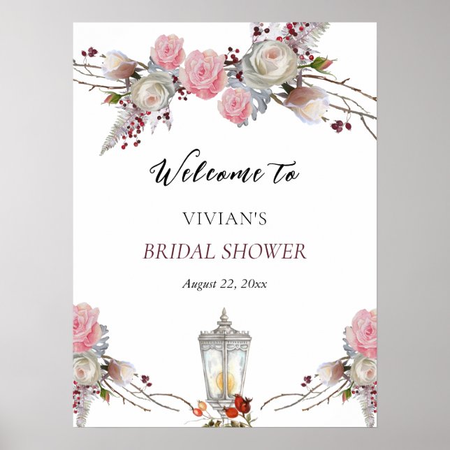 Rustic Roses & Lantern Bridal Shower Welcome Poster (Front)