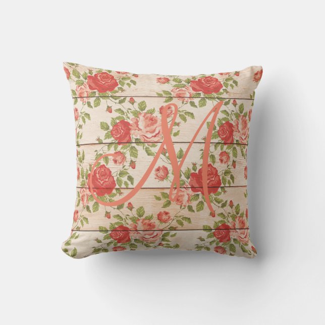 Rustic Roses Monogram Cushion (Front)