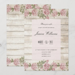 Rustic Roses On Wood Baby Shower Invitation