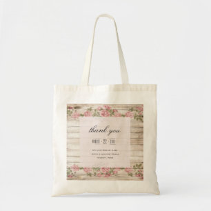 Rustic Roses On Wood Wedding Thank You Tote Bag