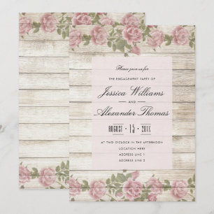 Rustic Roses On Wood Wood Engagement Party Invitation
