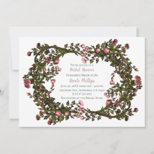 Rustic Roses Pink Rose Floral Botanical Vine Invitation