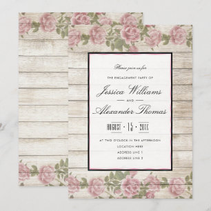 Rustic Roses & Wood Framed Engagement Party Invitation