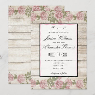 Rustic Roses & Wood Framed Wedding Invitation