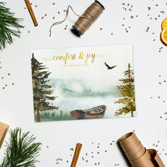 Rustic Row Boat Christmas Holiday Card (Creator Uploaded)
