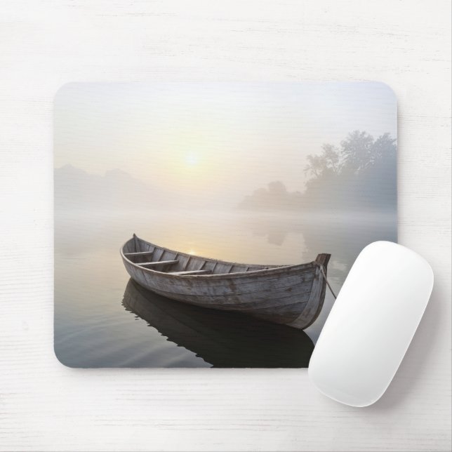 Rustic Rowboat On a Calm Lake Mouse Pad (With Mouse)