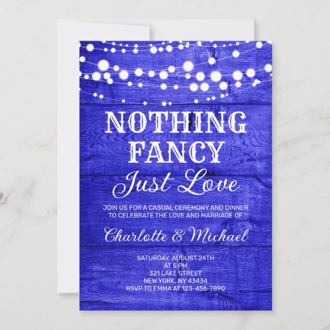  Rustic Royal Blue Nothing Fancy Just Love Wedding Invitation (Front)
