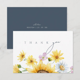 Rustic Royal Blue Opulence Sunflowers Wedding Thank You Card
