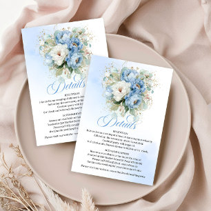 Rustic Royal Blue White Peonies Wedding Details   Enclosure Card