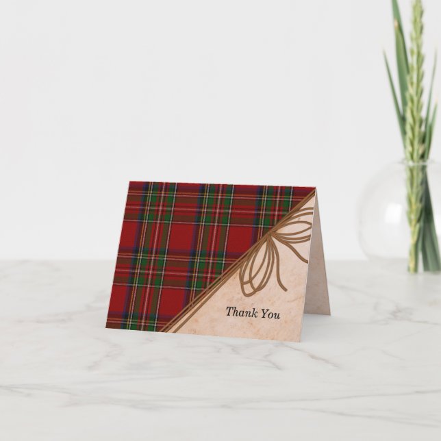 Rustic Royal Stewart Plaid Thank You Note Card (Front)