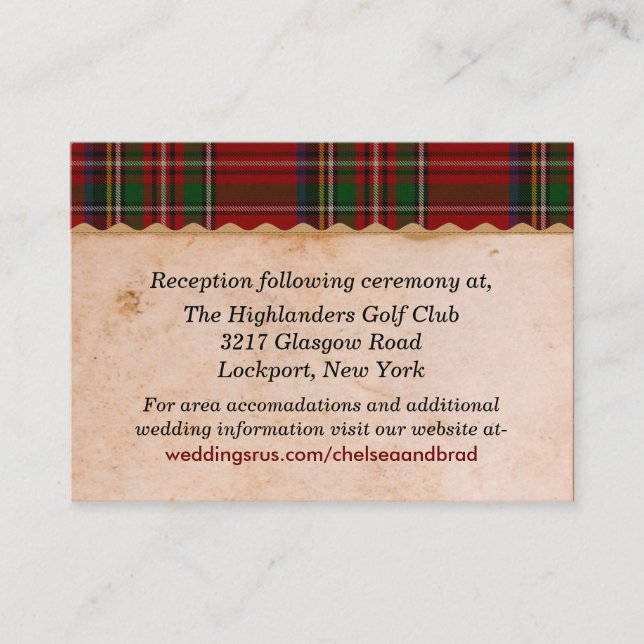 Rustic Royal Stewart Plaid Wedding Enclosure Card (Front)