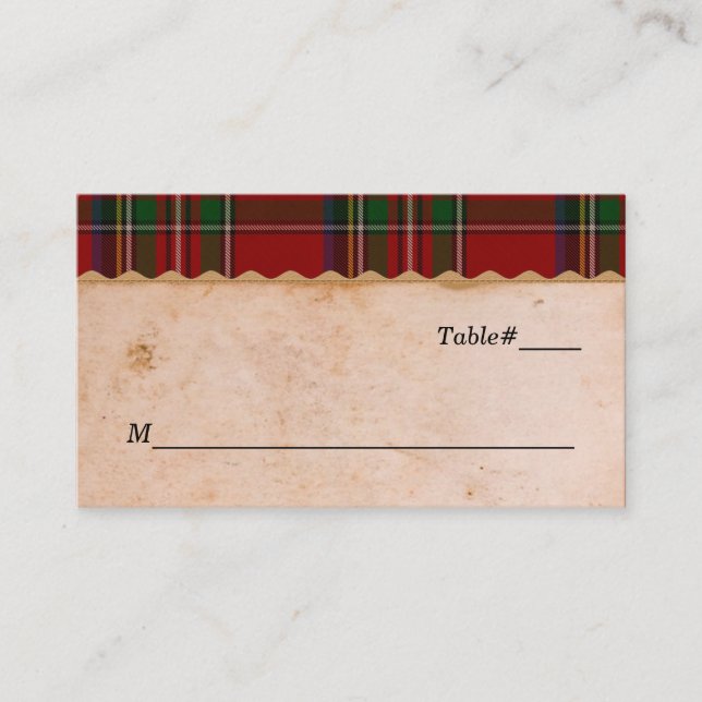 Rustic Royal Stewart Plaid Wedding Place Cards (Front)