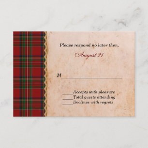 Rustic Royal Stewart Plaid Wedding RSVP Card