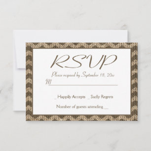 Rustic RSVP Burlap Brown Chevron Stripe Wedding Card