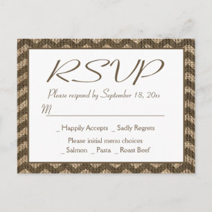 Rustic RSVP Burlap Brown Chevron Stripe Wedding Invitation Postcard