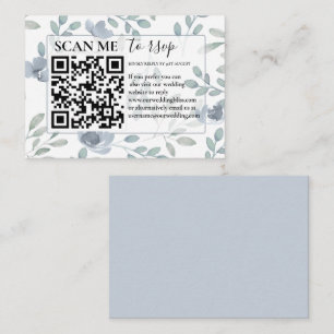 Rustic RSVP QR Code Dusty Blue Floral Wedding Enclosure Card