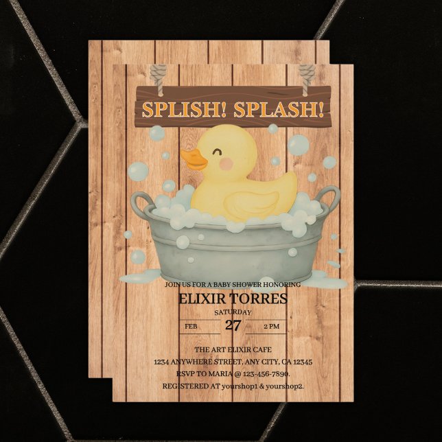 Rustic Rubber Ducky Bubbles Baby Shower Invitation (Creator Uploaded)