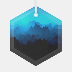 Rustic Rugged Blue Jagged Mountains Suncatcher Glass Tree Decoration