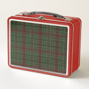 Rustic, rugged outdoors red/green plaid metal lunch box