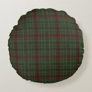 Rustic, rugged outdoors red/green plaid round cushion