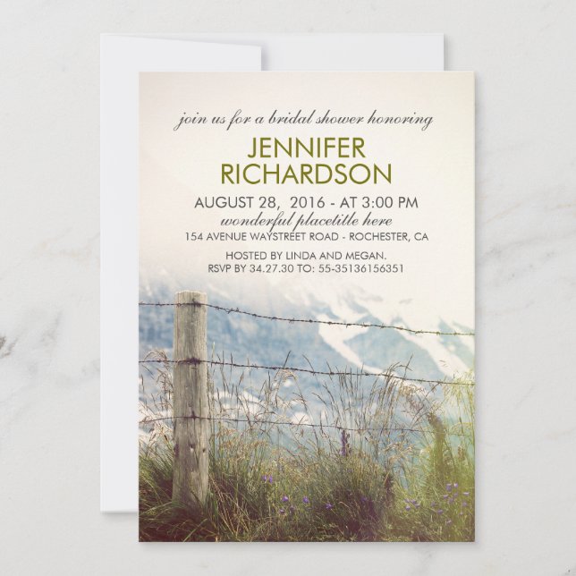 Rustic Rural Fence Post Country Bridal Shower Invitation (Front)