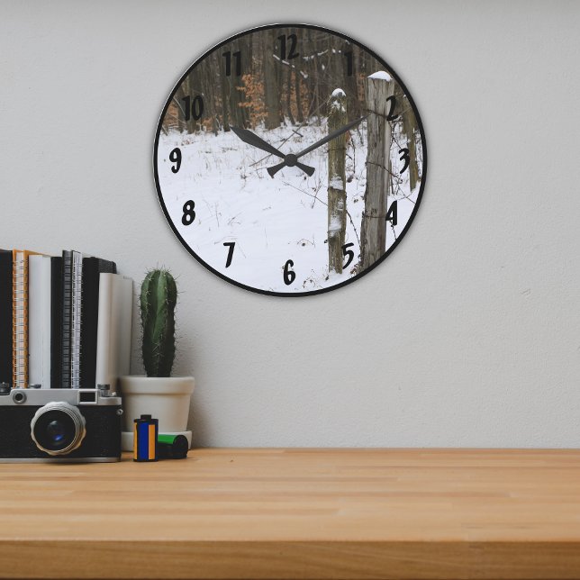 Rustic Rural Fence Posts Country Backroad Scene Large Clock (Creator Uploaded)