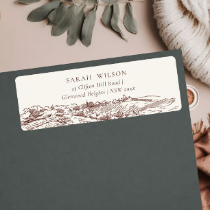 Rustic Rust Brown Winery Mountain Sketch Address Return Address Label