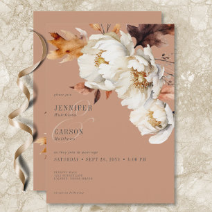 Rustic Rust Cream & Brown Fall Floral & Leaves Invitation