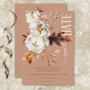 Rustic Rust Cream & Brown Fall Floral Save The Date