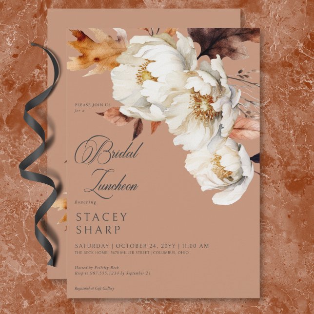 Rustic Rust & Cream Fall Floral & Leaves Luncheon Invitation (Rustic Rust & Cream Fall Floral & Leaves Luncheon Invitation)