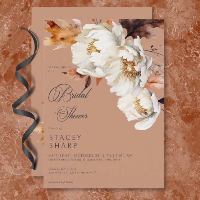 Rustic Rust & Cream Fall Floral & Leaves Shower Invitation (Rustic Rust & Cream Fall Floral & Leaves Shower Invitation)