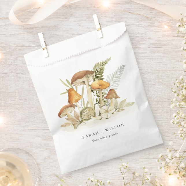 Rustic Rust Orange Mushroom Fern Foliage Wedding Favour Bag (Clipped)