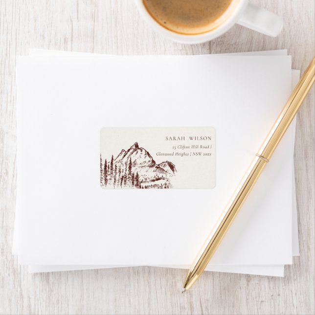 Rustic Rust Pine Woods Mountain Sketch Address Label (Insitu)