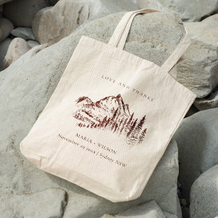 Rustic Rust Pine Woods Mountain Sketch Wedding Tote Bag