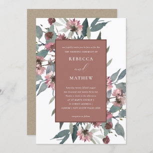 RUSTIC RUST PINK EUCALYPTUS FLORAL WEDDING INVITE