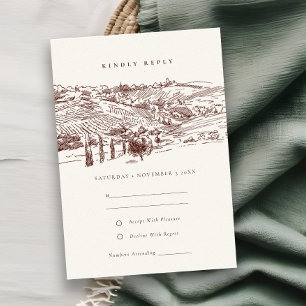 Rustic Rust Winery Mountain Sketch Wedding RSVP Enclosure Card
