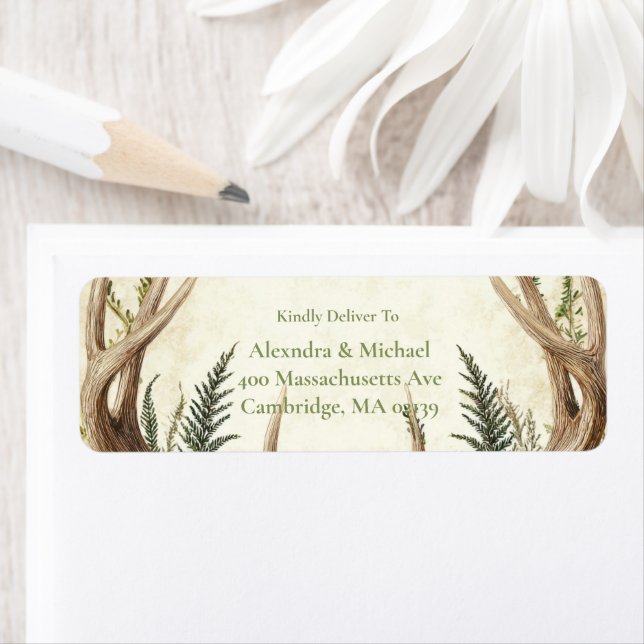 Rustic Rustic Antler Woodland Return Address Label (Insitu)